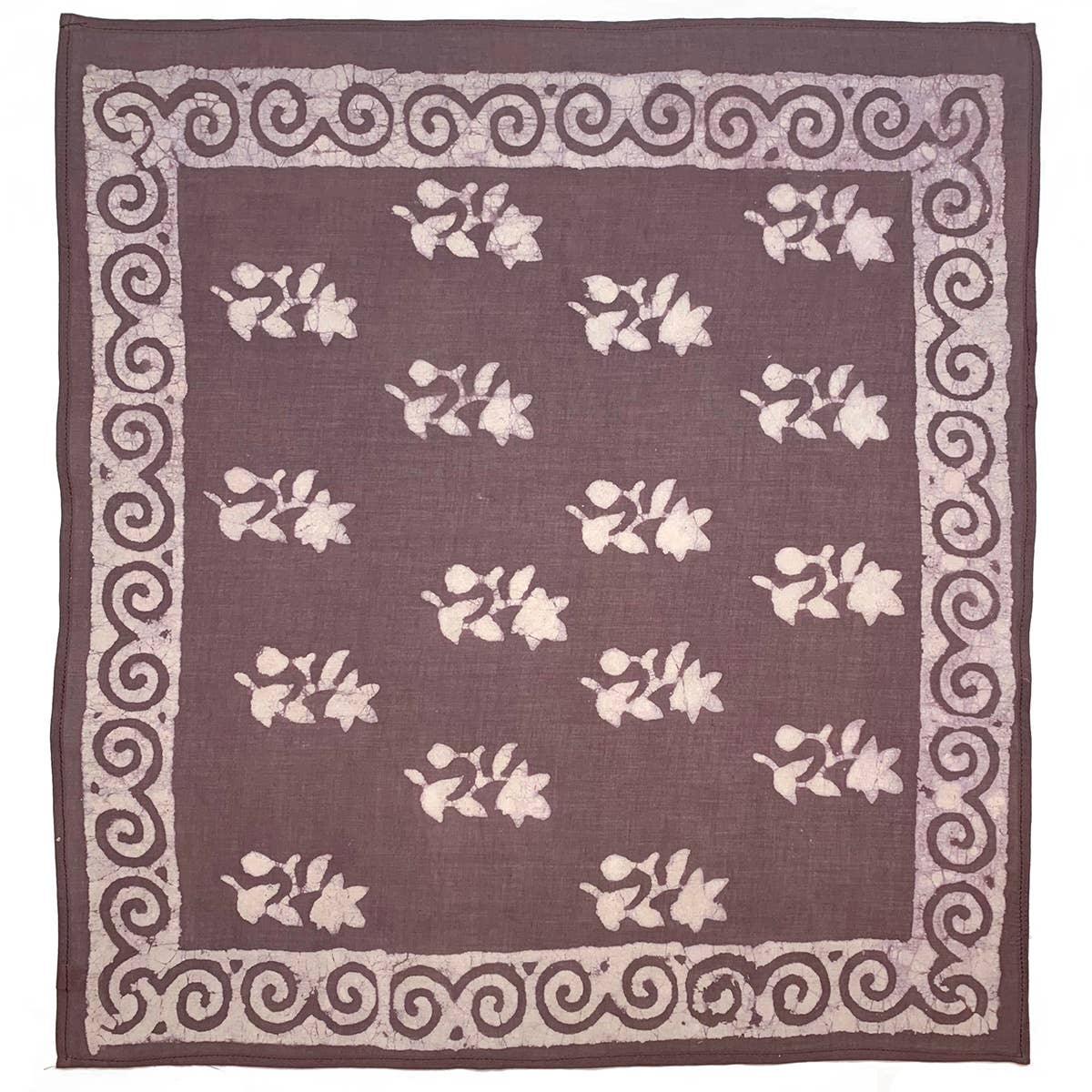 Block Printed Bandana - Rich Brown Floral and Spirals