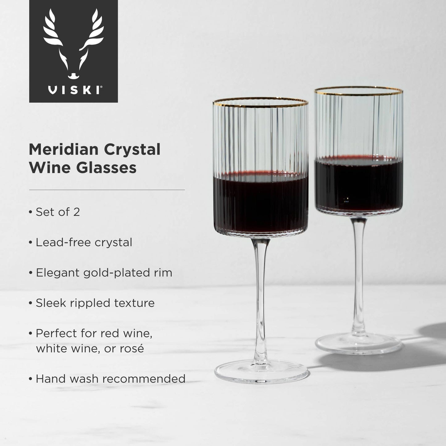 Deco Meridian Gold-Rimmed Crystal Wine Glasses - Set of 2