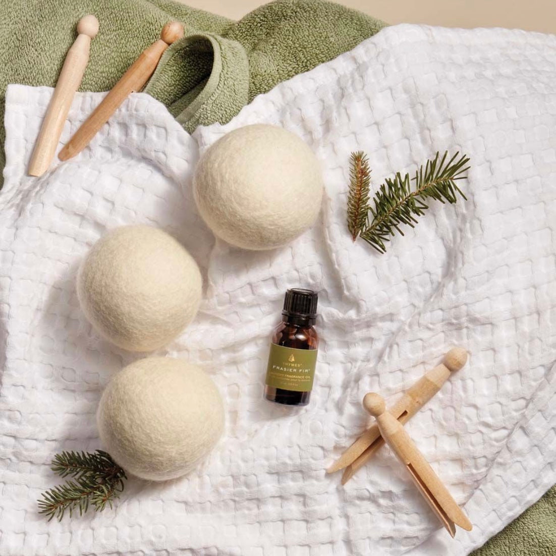 Thymes Frasier Fir Dryer Balls & Fragrance Set