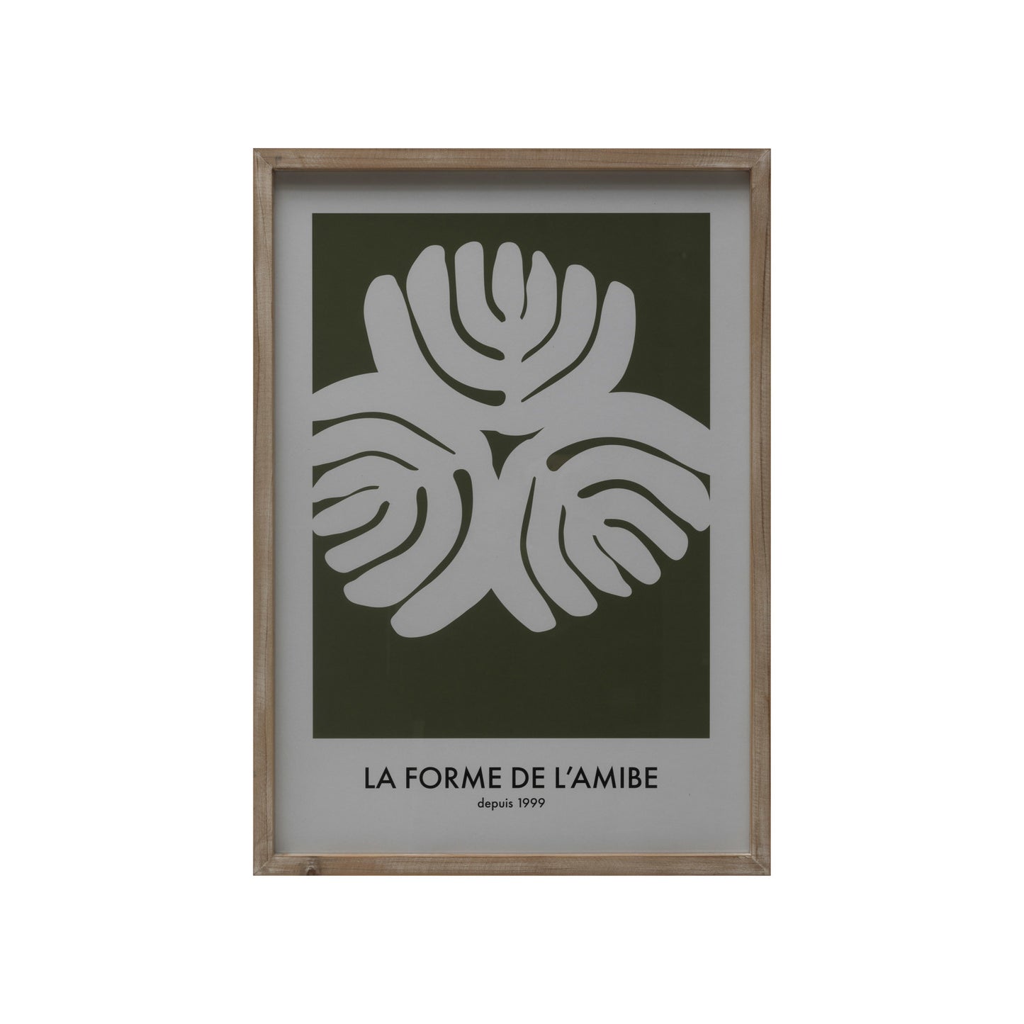 Wood Framed Glass Wall Décor w/ Abstract Floral Print "La Forme De L'Amibe…"