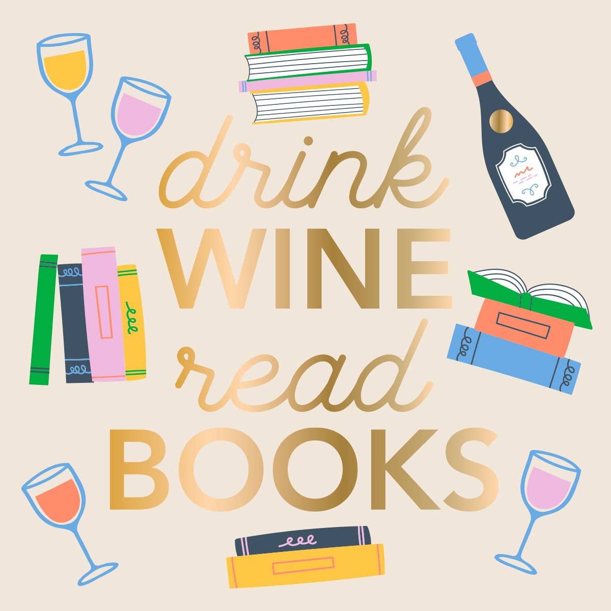 Napkins-Drink Wine Read Books-Foil