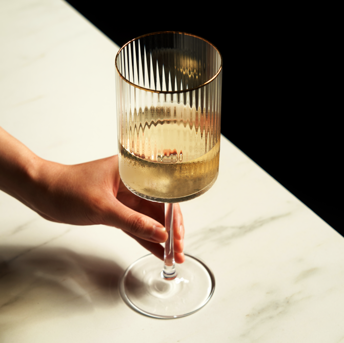 Deco Meridian Gold-Rimmed Crystal Wine Glasses - Set of 2