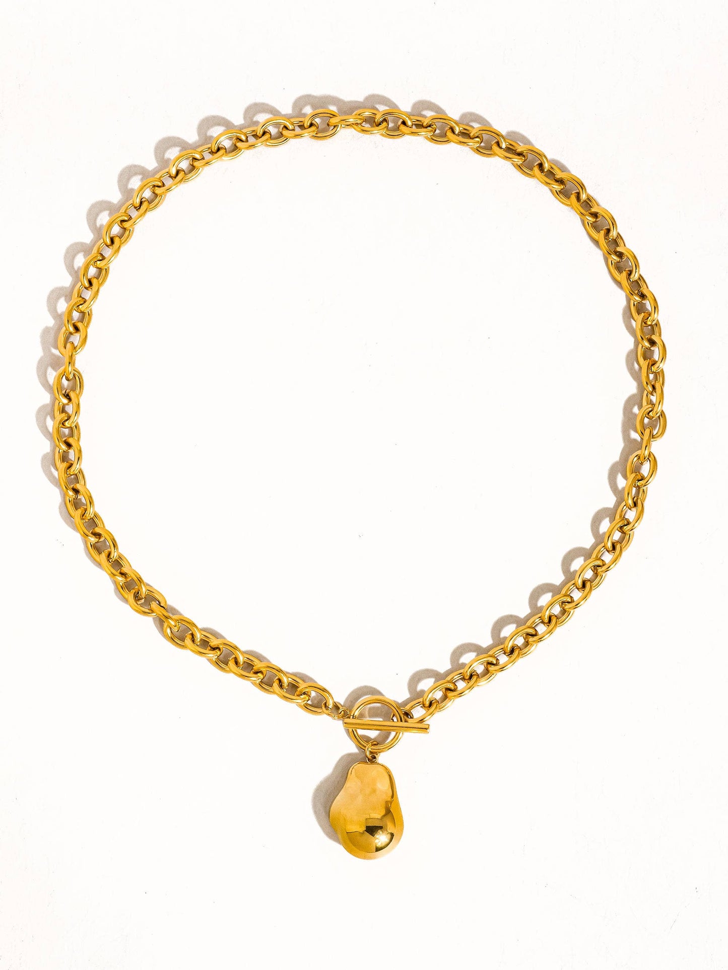 Ciel 18K Non-Tarnish Large Pearl Chain Necklace: Yellow Gold