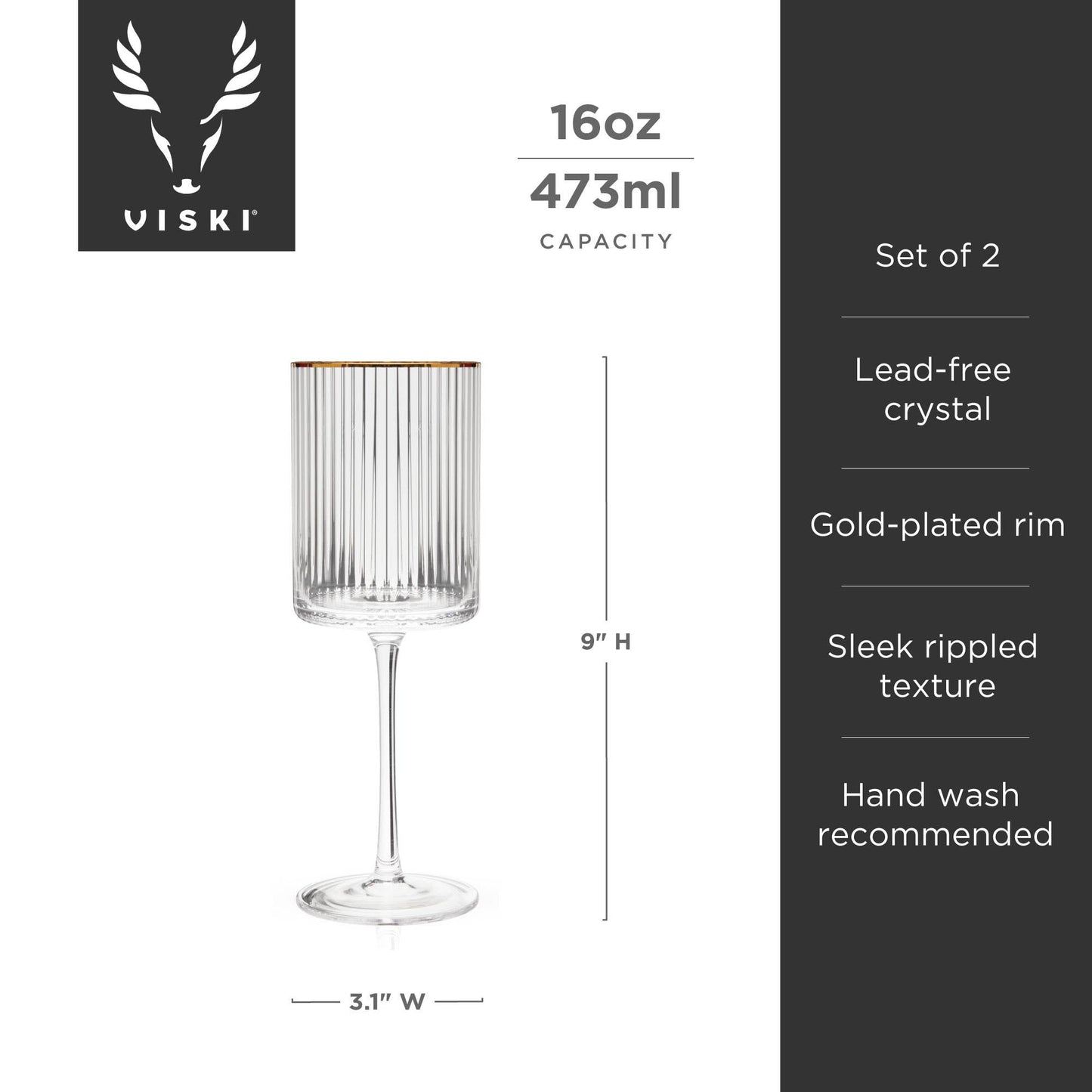 Deco Meridian Gold-Rimmed Crystal Wine Glasses - Set of 2