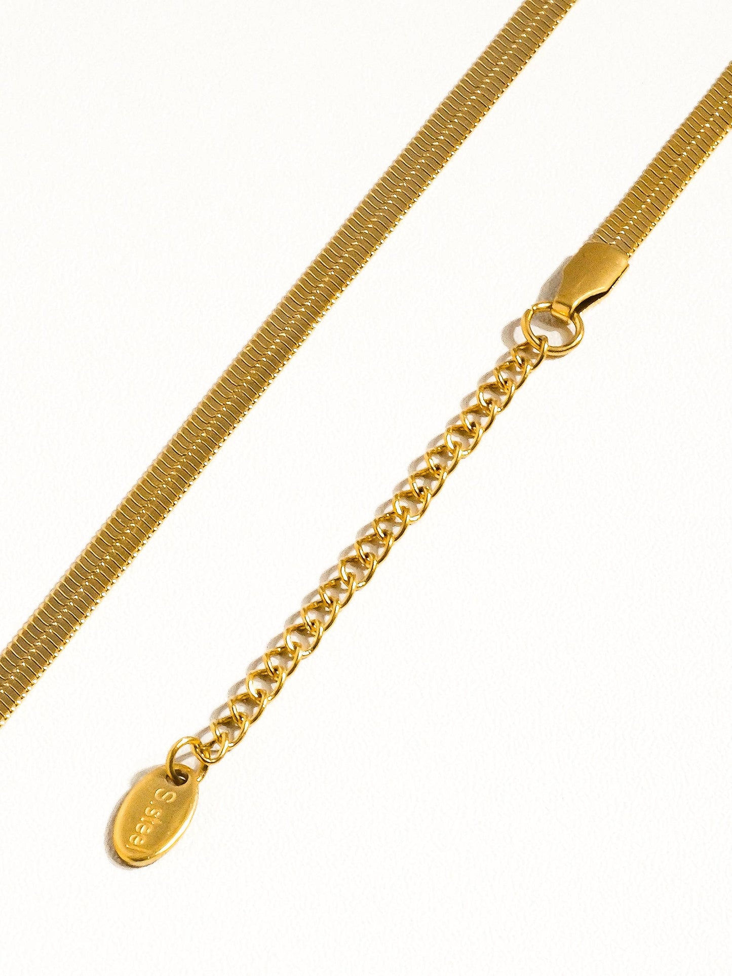 18K Gold Non-Tarnish Flat Snake Chain Necklace & Bracelet: Yellow Gold / Sylvie Necklace
