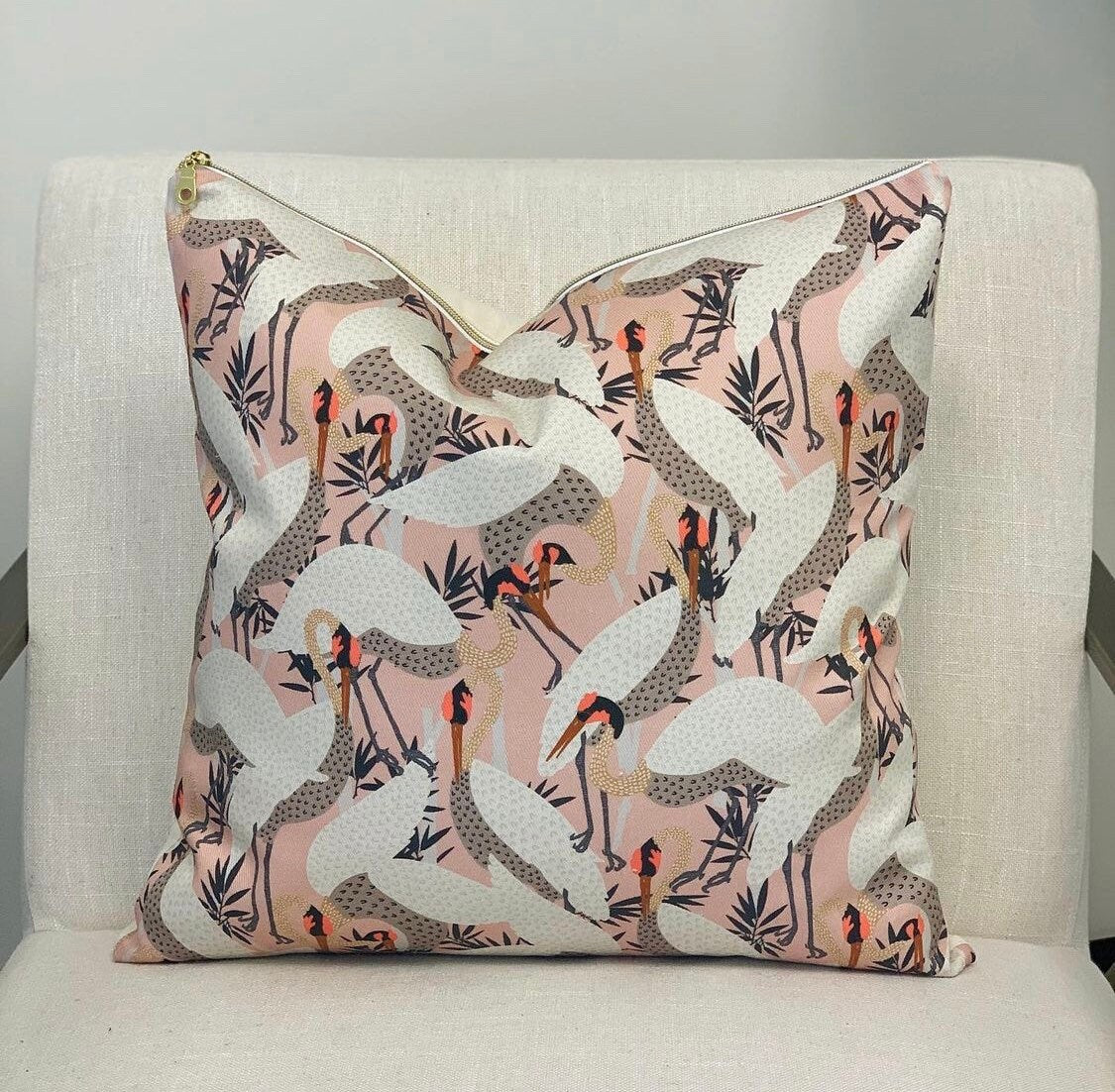 Cover Only | Vintage Pink Herons | Designed by Holli Zollinger | Art Deco Accent Pillow | Pink Nursery Decor