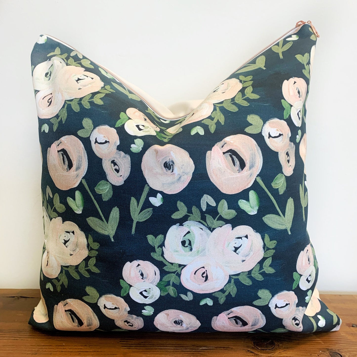 Cover Only | Modern Navy Blush Pink Moody Floral Nude | Designed by Small Hours Shop | Handmade Accent Pillow