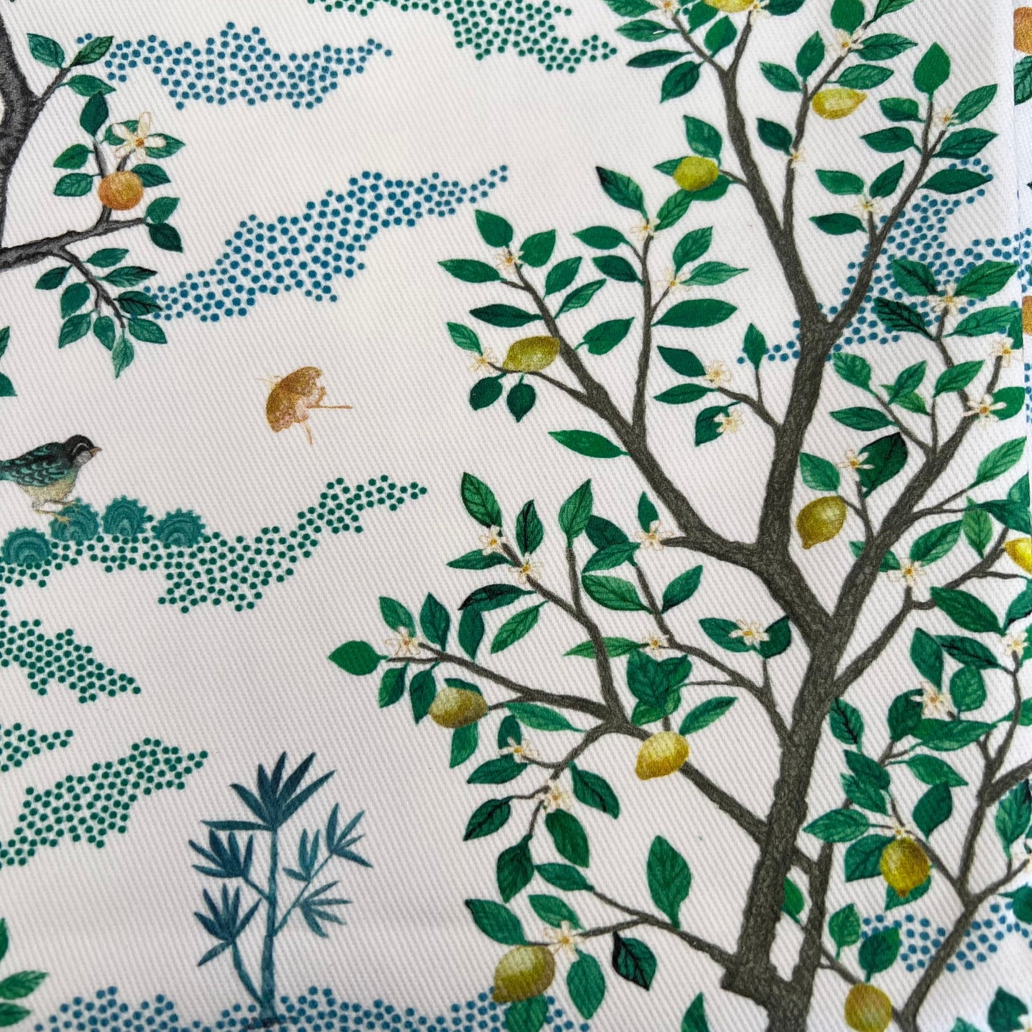 Overstock - Cover Only | Citrus Grove Toile Blue and Green | Designed by Danika Herrick | Grandmillennial Throw Pillow