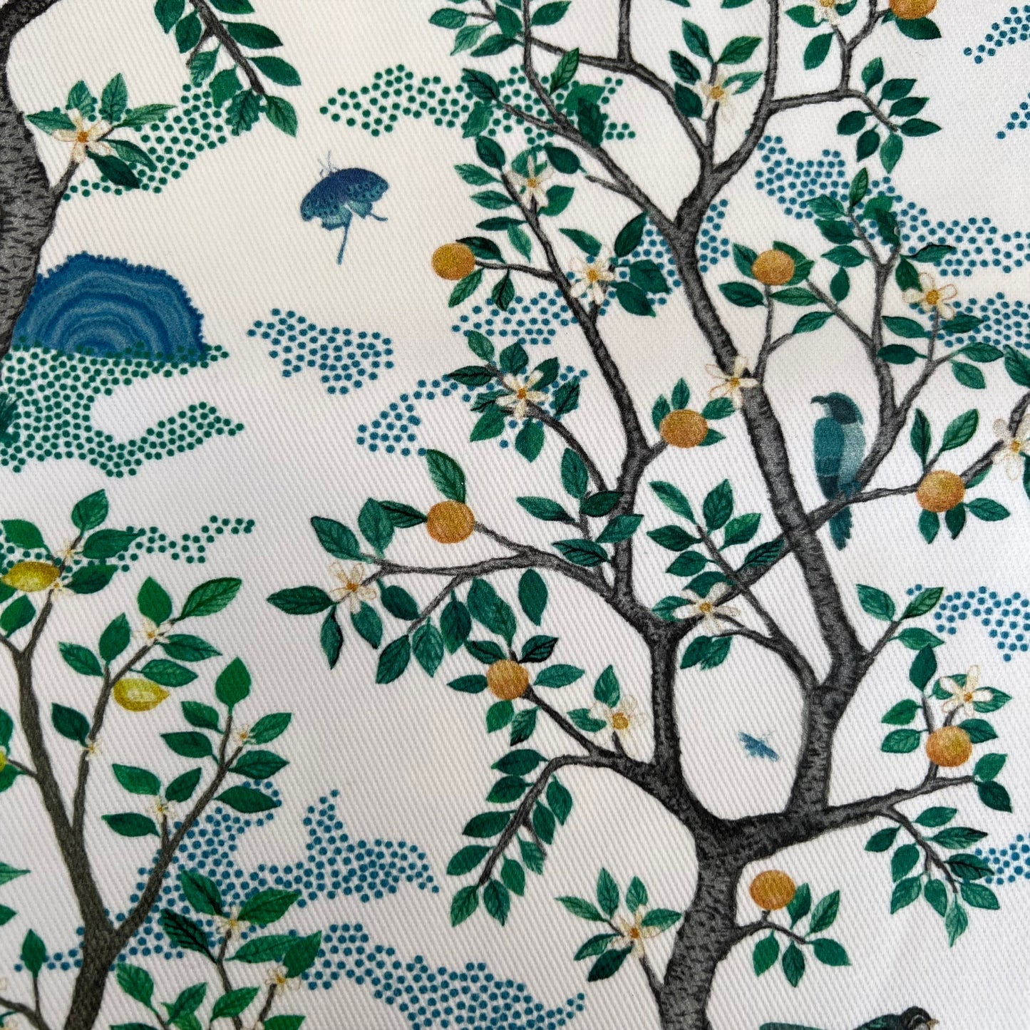 Overstock - Cover Only | Citrus Grove Toile Blue and Green | Designed by Danika Herrick | Grandmillennial Throw Pillow