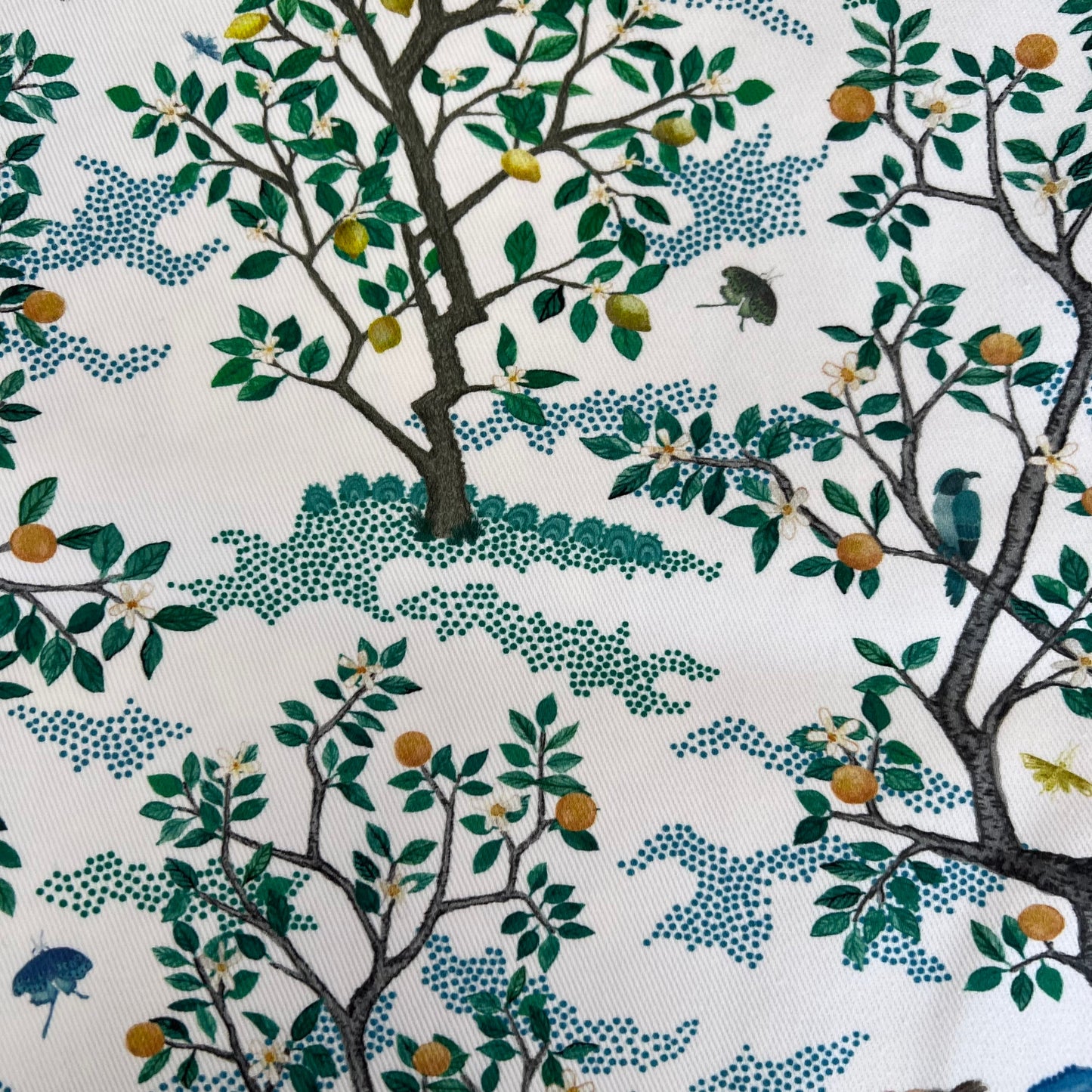Overstock - Cover Only | Citrus Grove Toile Blue and Green | Designed by Danika Herrick | Grandmillennial Throw Pillow