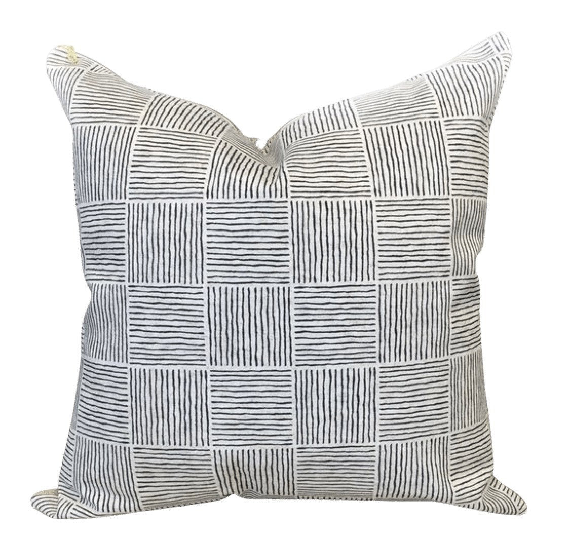 Cover Only | Charcoal Basket Weave Squares Minimal | Designed by Erin Kendall | Dogwood Denim Accent Pillow