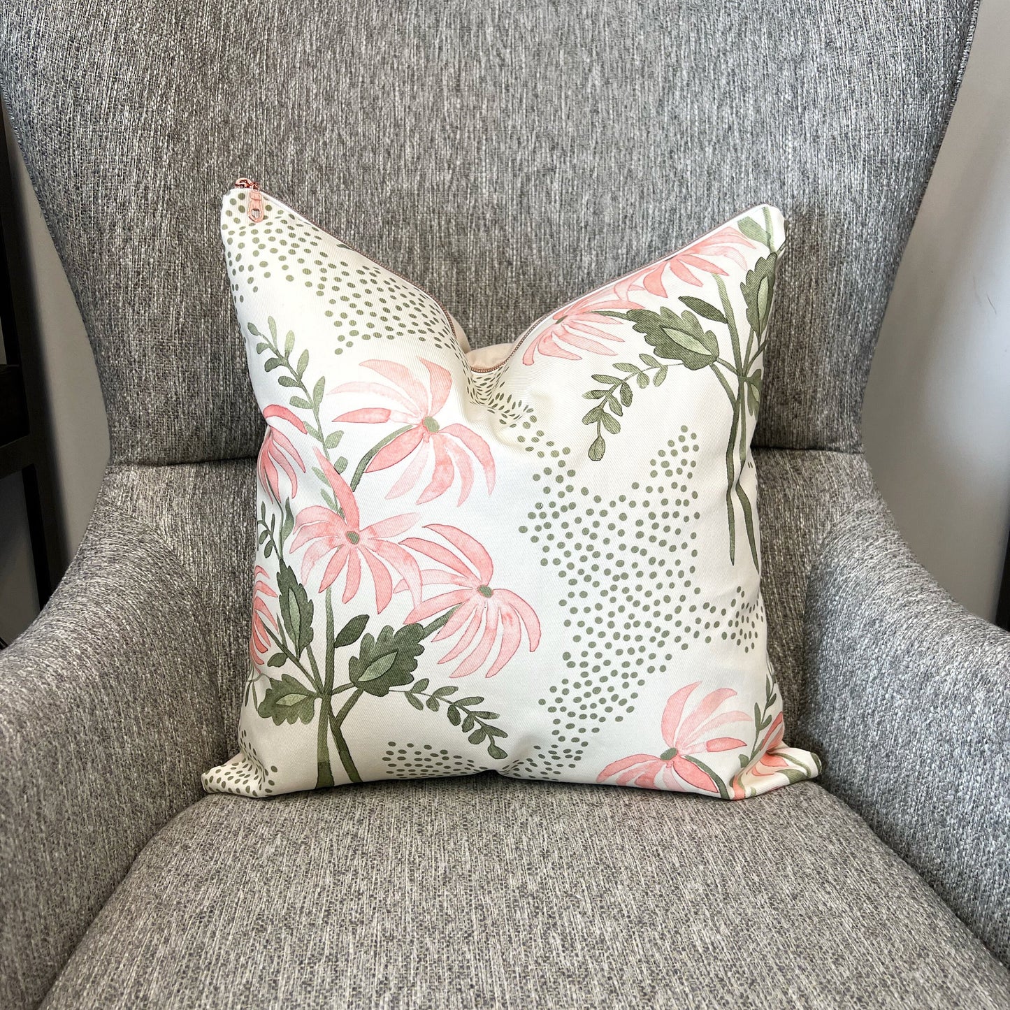 Cover Only | Pearl‘s Bouquet Pink and Green | Designed by Danika Herrick | Grandmillennial Accent Pillow | Machine Washable
