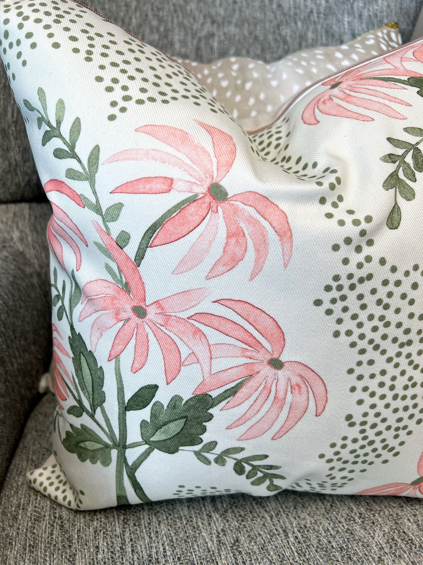 Cover Only | Pearl‘s Bouquet Pink and Green | Designed by Danika Herrick | Grandmillennial Accent Pillow | Machine Washable