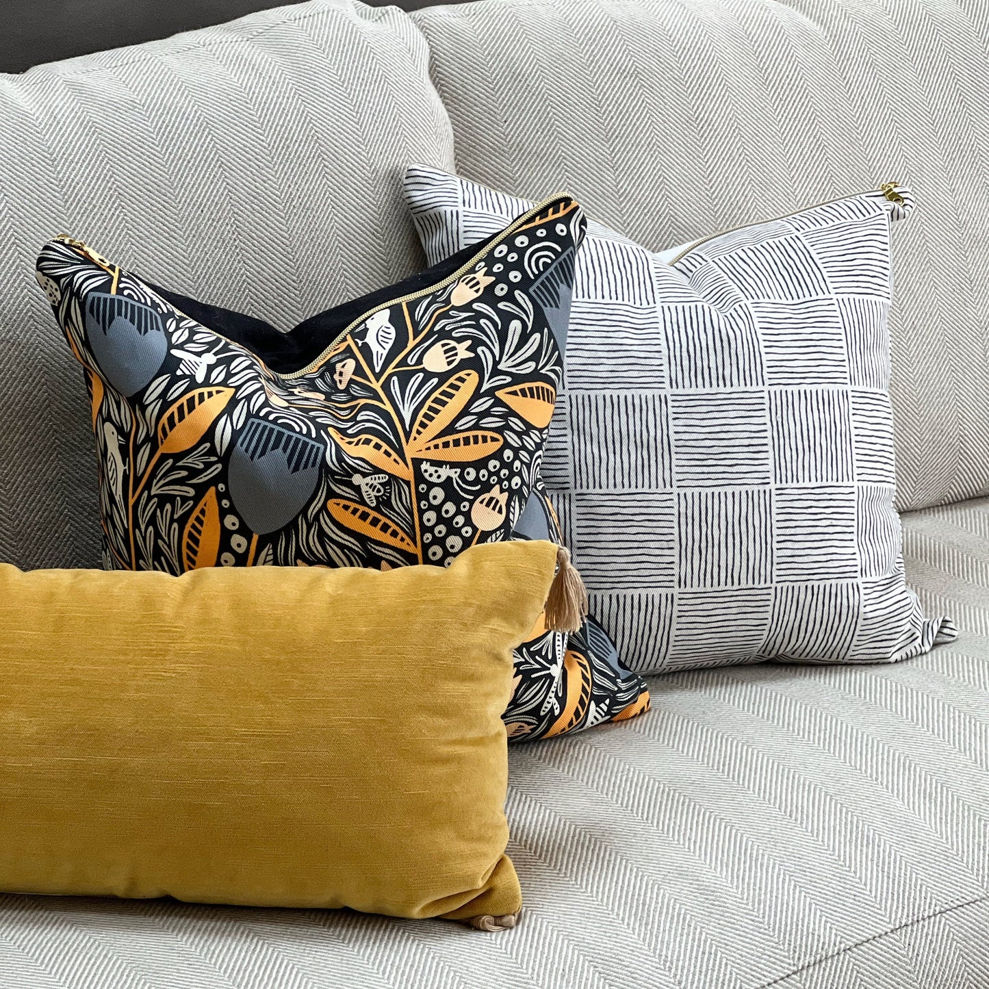 Cover Only | Charcoal Basket Weave Squares Minimal | Designed by Erin Kendall | Dogwood Denim Accent Pillow