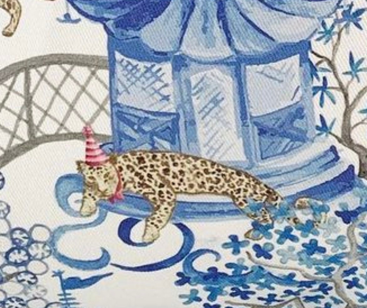 Cover Only | Party Leopards in the Pagoda Forest | By Danika Herrick | Grandmillennial Chinoiserie Home Decor