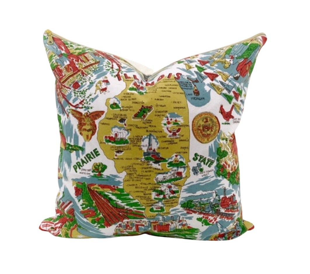 Illinois State Pillow | Vintage Illinois Flour Sack Pillow | Accent Pillow 18x18