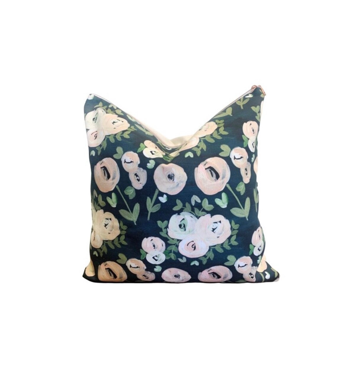Cover Only | Modern Navy Blush Pink Moody Floral Nude | Designed by Small Hours Shop | Handmade Accent Pillow
