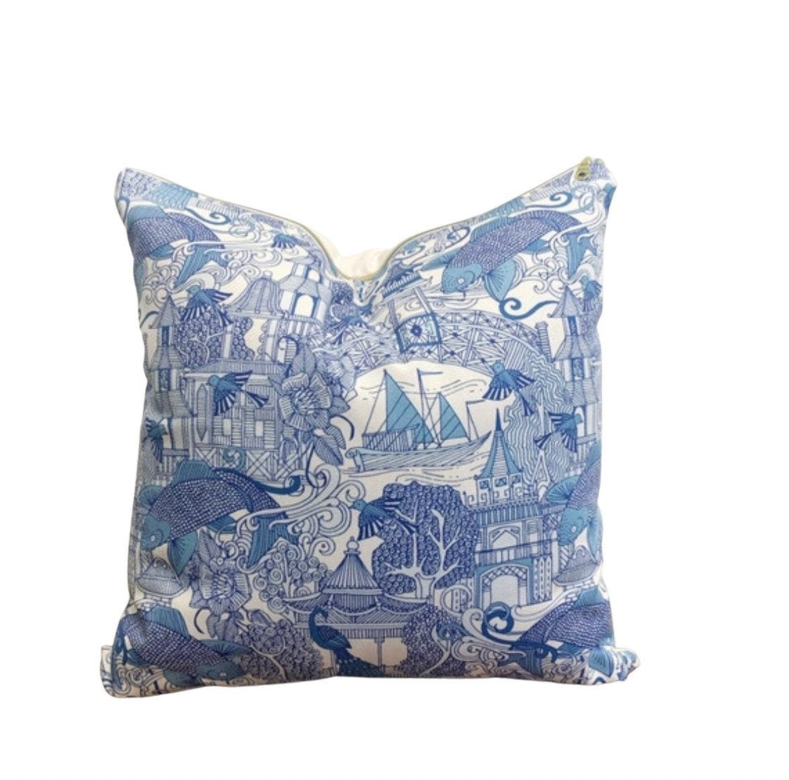 Overstock - Cover Only | Chinoiserie Toile Blue | Designed by Sharon Turner