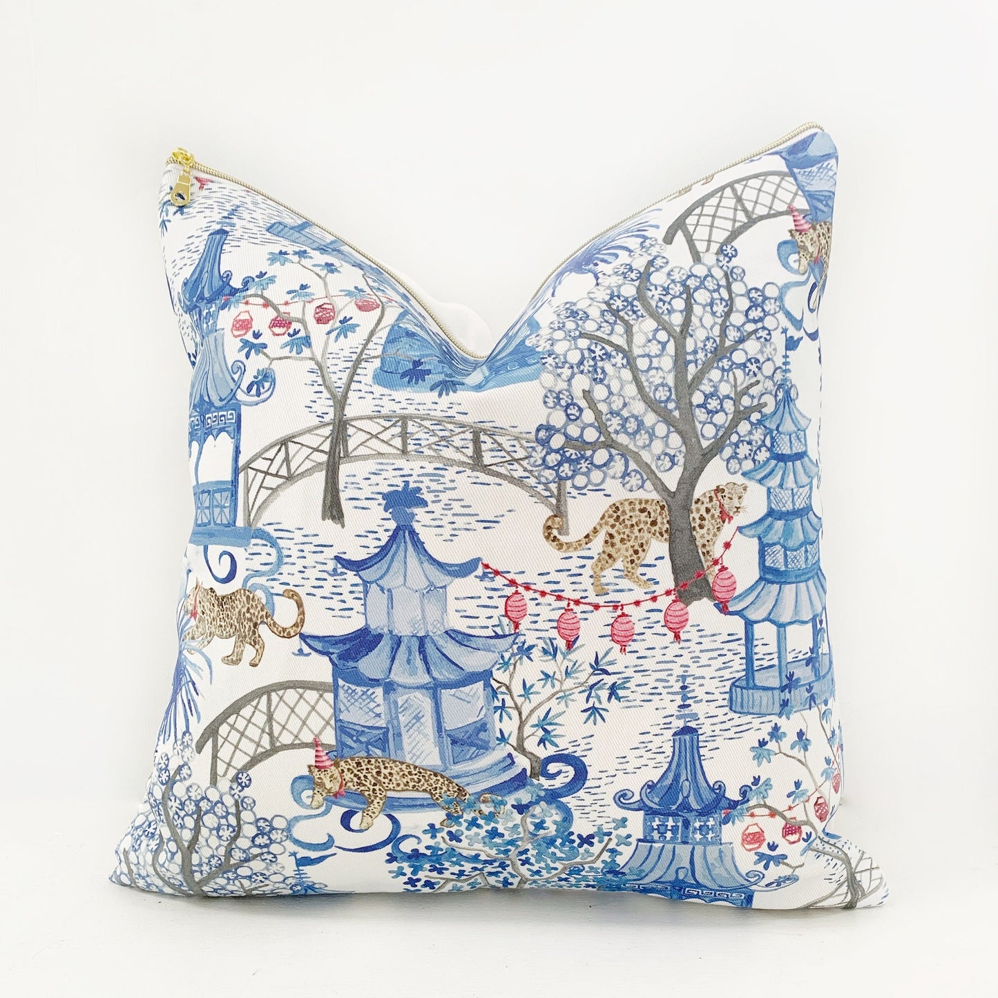 Curated Set | Party Leopards + Pink Leopards | Designed by Danika Herrick | Blue and White Chinoiserie Pillow | Grandmillennial Pillow