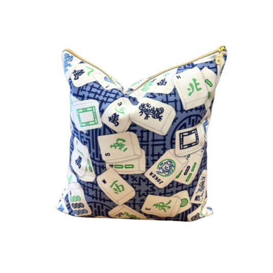 Mahjong Tiles Pillow Cover - Blue