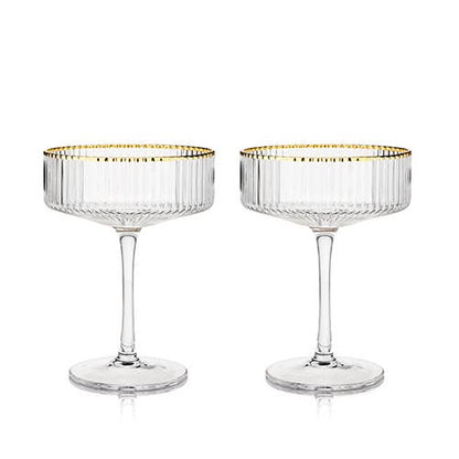 Deco Meridian Gold-Rimmed Crystal Coupe Glasses - Set of 2