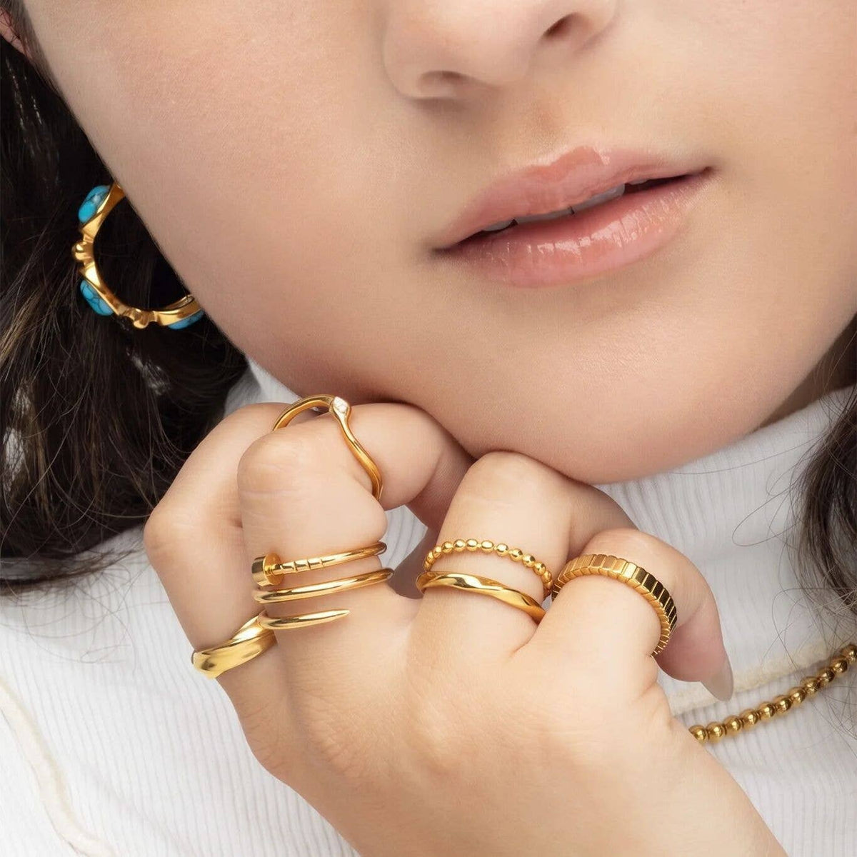 18K Gold PVD  Twisted Nail Ring: Gold / 6