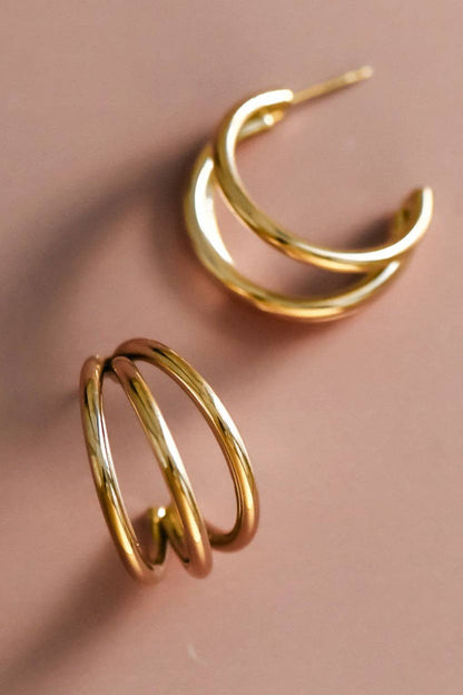 18K Gold Plated Waterproof Stainless Steel Hoop Earrings - 6889: S0OX3T6889