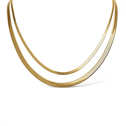 18K Gold plated Herringbone Chain Necklace: 24" / 3mm