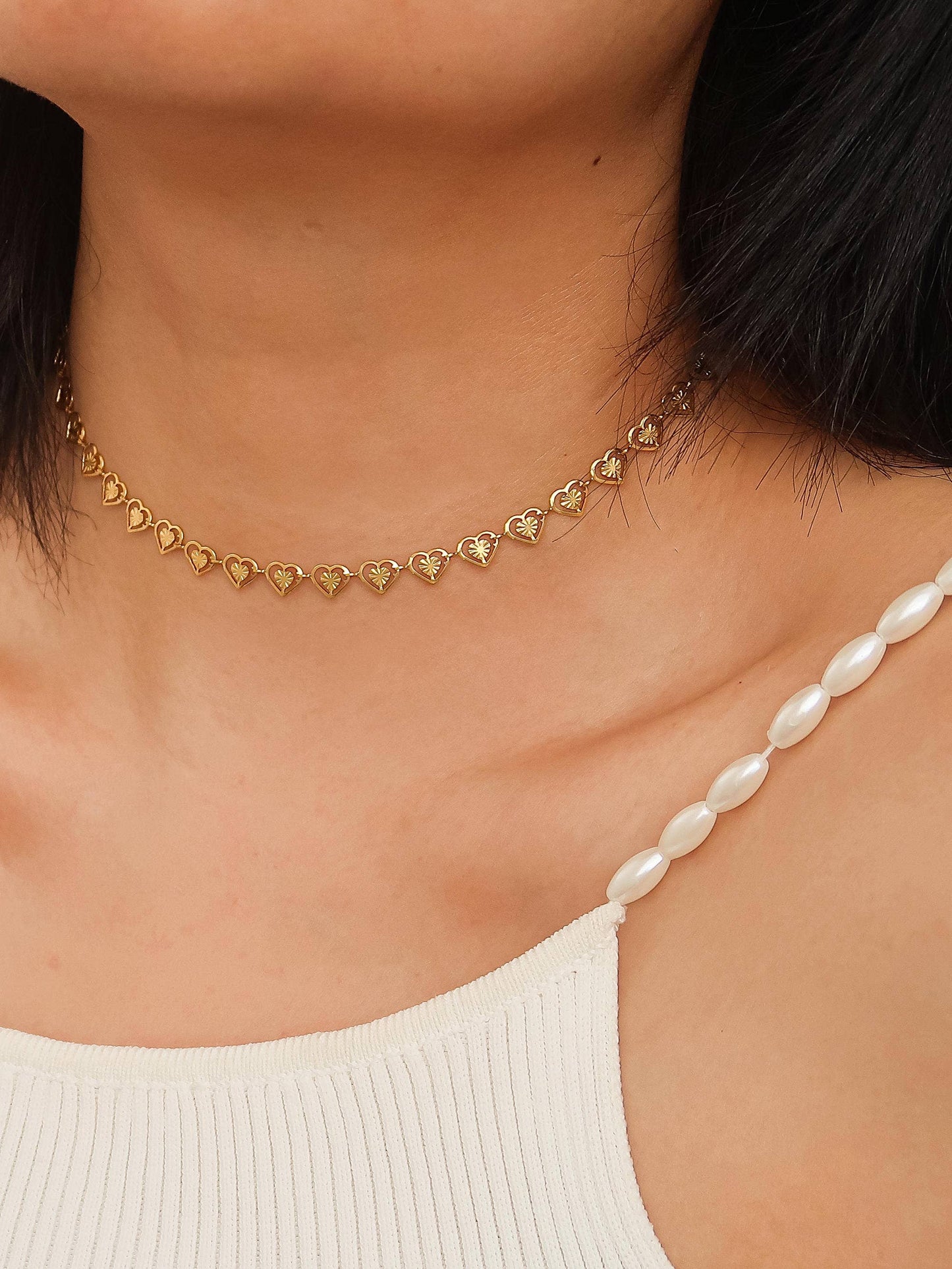 Agathe 18K Gold Non-Tarnish Dainty Heart Choker: Yellow Gold