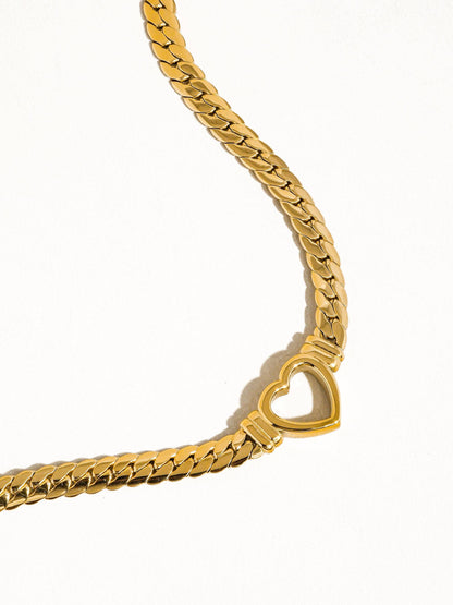 Tessa 14K Non-Tarnish Heart Snake Chain Necklace, Bracelet : Yellow Gold / Necklace