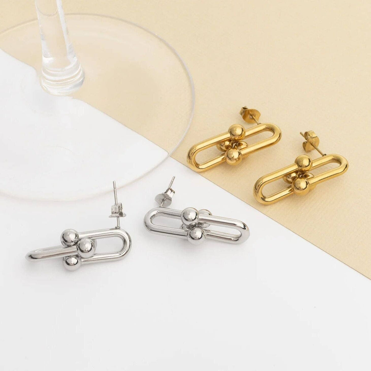 18K Gold PVD Thick Ulock Chain Earrings: Gold
