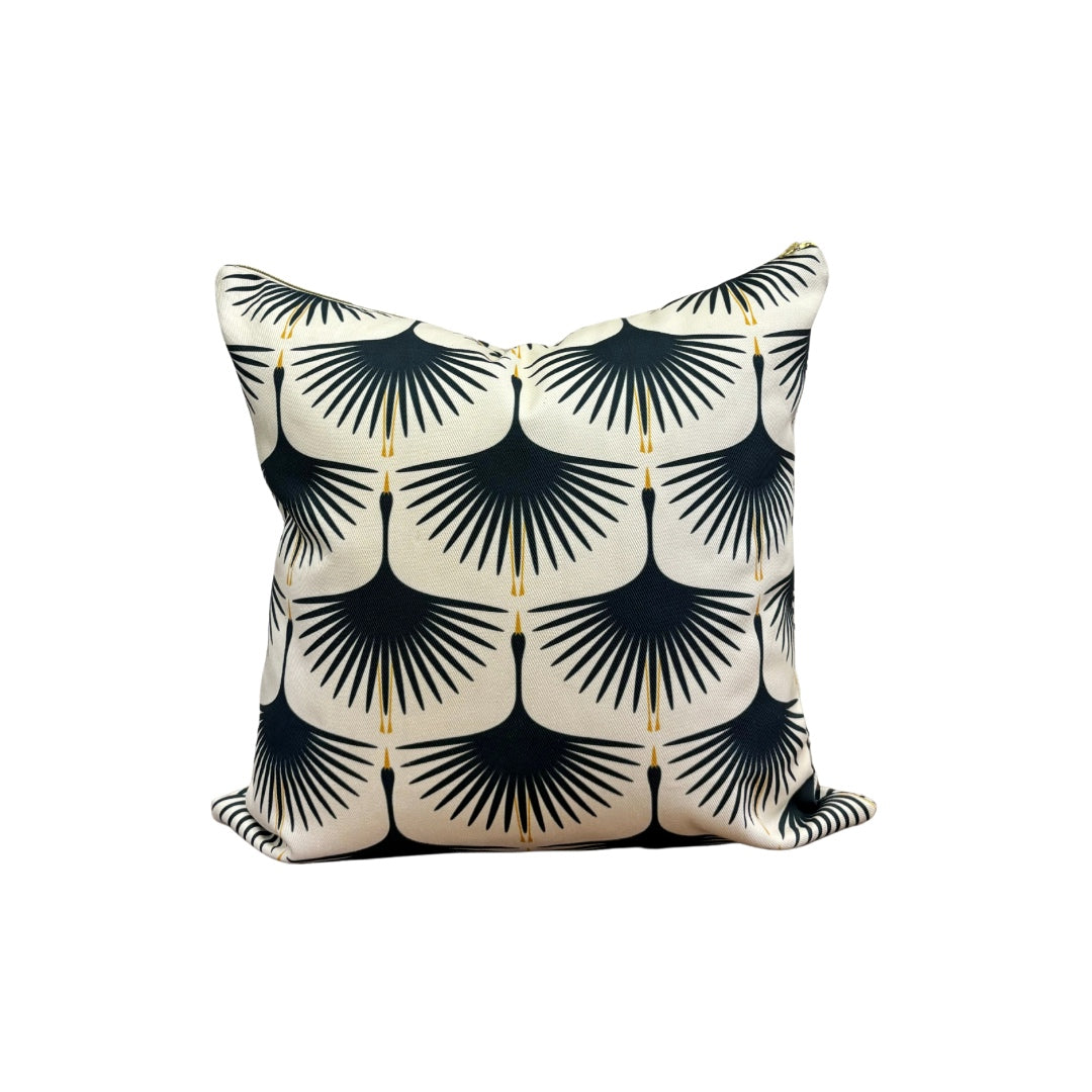 Art Deco Swans Pillow Cover - Navy