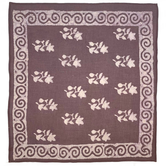 Block Printed Bandana - Rich Brown Floral and Spirals