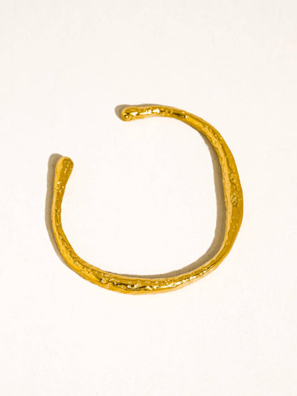 Ruvic 18K Gold Non-Tarnish Textured Open Cuff Bracelet: Yellow Gold