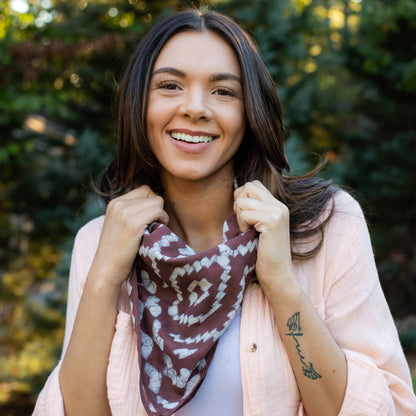 Block Printed Bandana - Chocolate Brown Batik Print