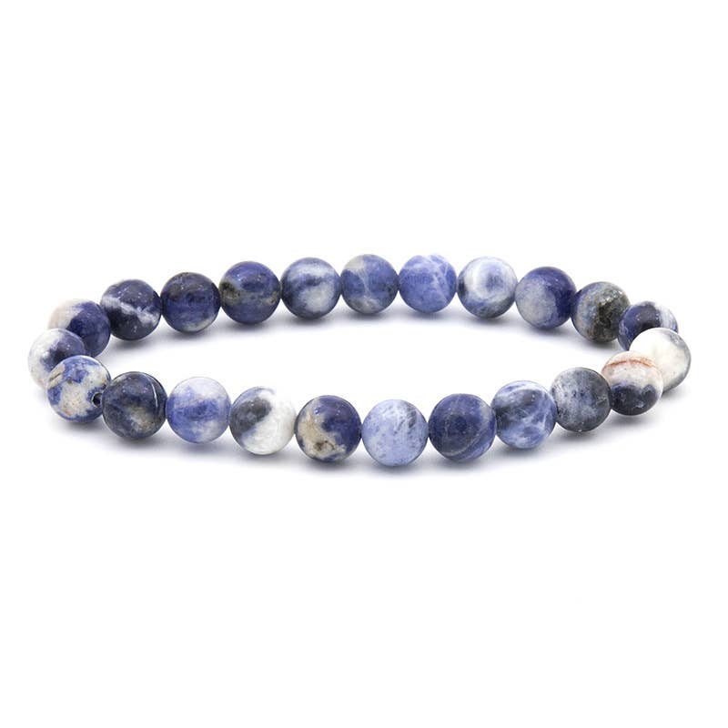 8MM Elastic Natural Stone Bracelets - Blue white stone