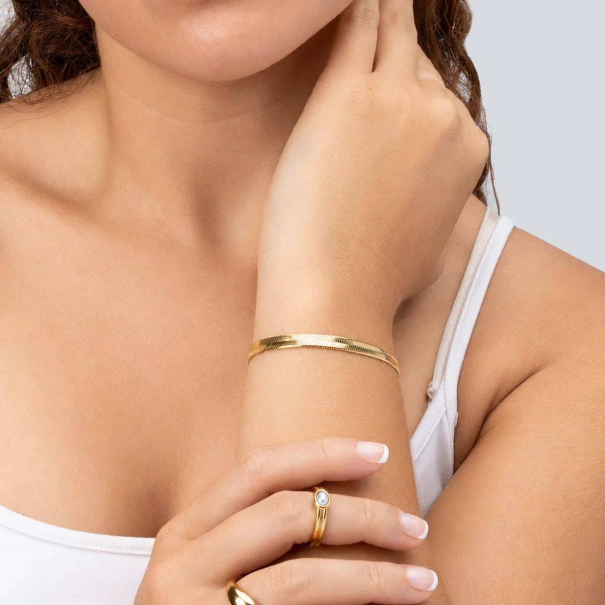 14K Gold plated 7.5 PLUS™ Herringbone Chain Bracelet: Gold