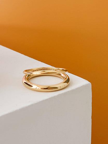 Harvey 18K Gold Non-Tarnish Classic Double Band Ring: Yellow Gold / 8