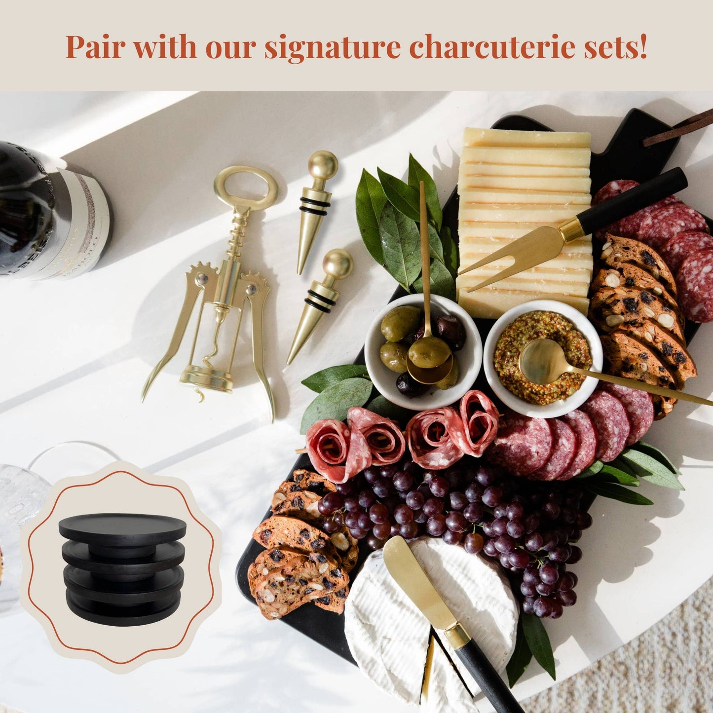 Wine Glass Charcuterie Plates - Set of 4, Black