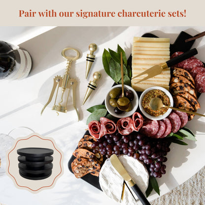 Wine Glass Charcuterie Plates - Set of 4, Black