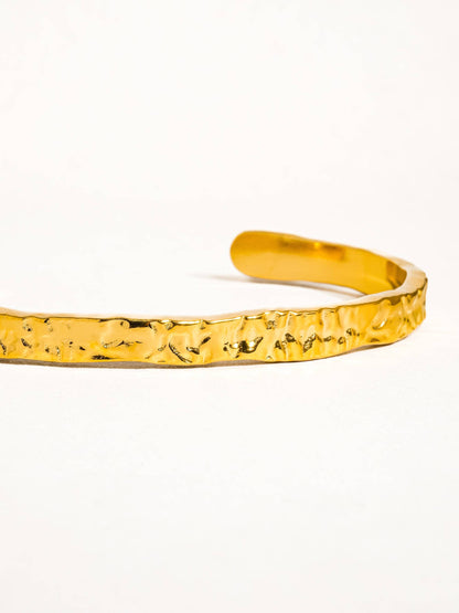 Bastien 18K Gold Non-Tarnish Textured Thin Bangle: Yellow Gold