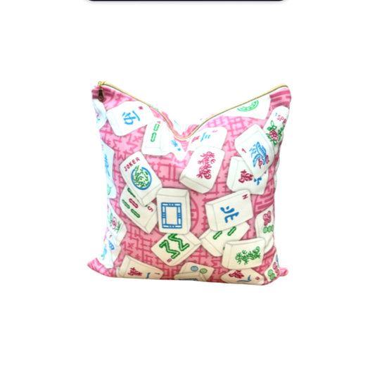 Mahjong Tiles Pillow Cover - Pink
