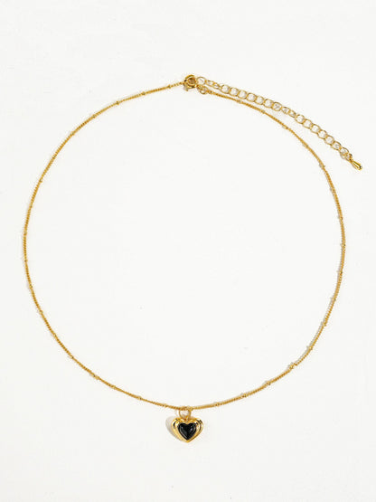 Girona 18K Gold Plated Petite Heart Necklace: Black