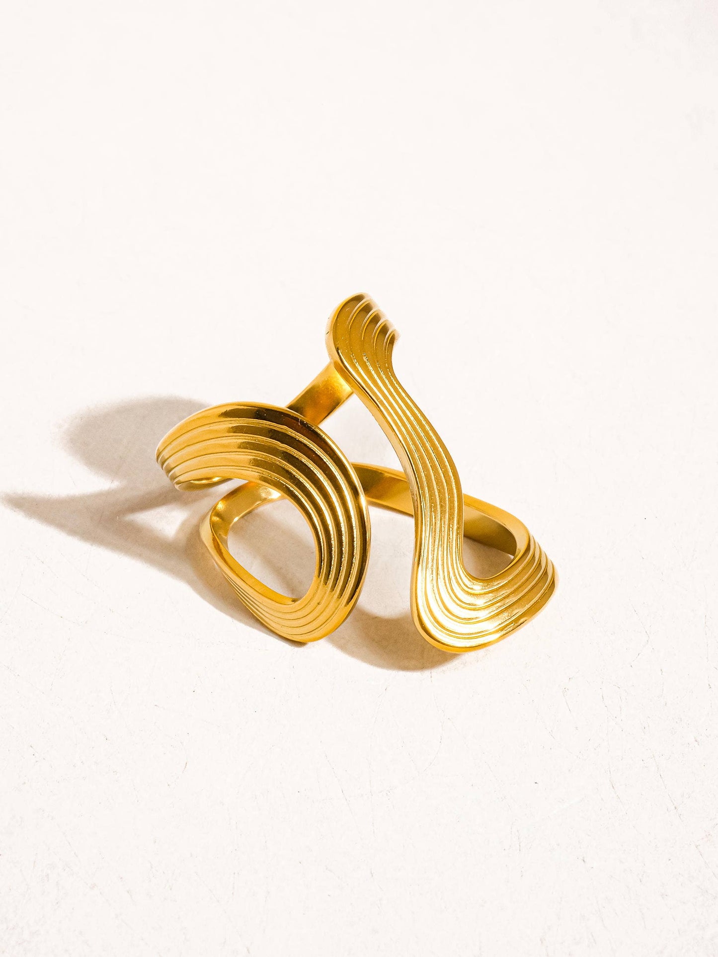 Xena 18K Gold Non-Tarnish Wavy Abstract Ring: Yellow Gold