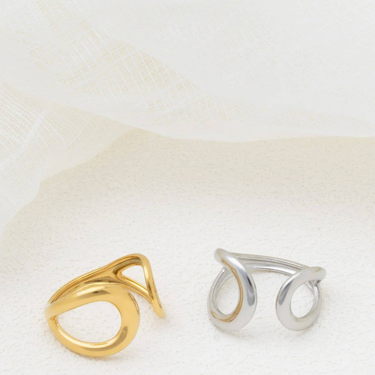 18K Gold PVD  Crescent Cuff Adjustable Ring: Gold
