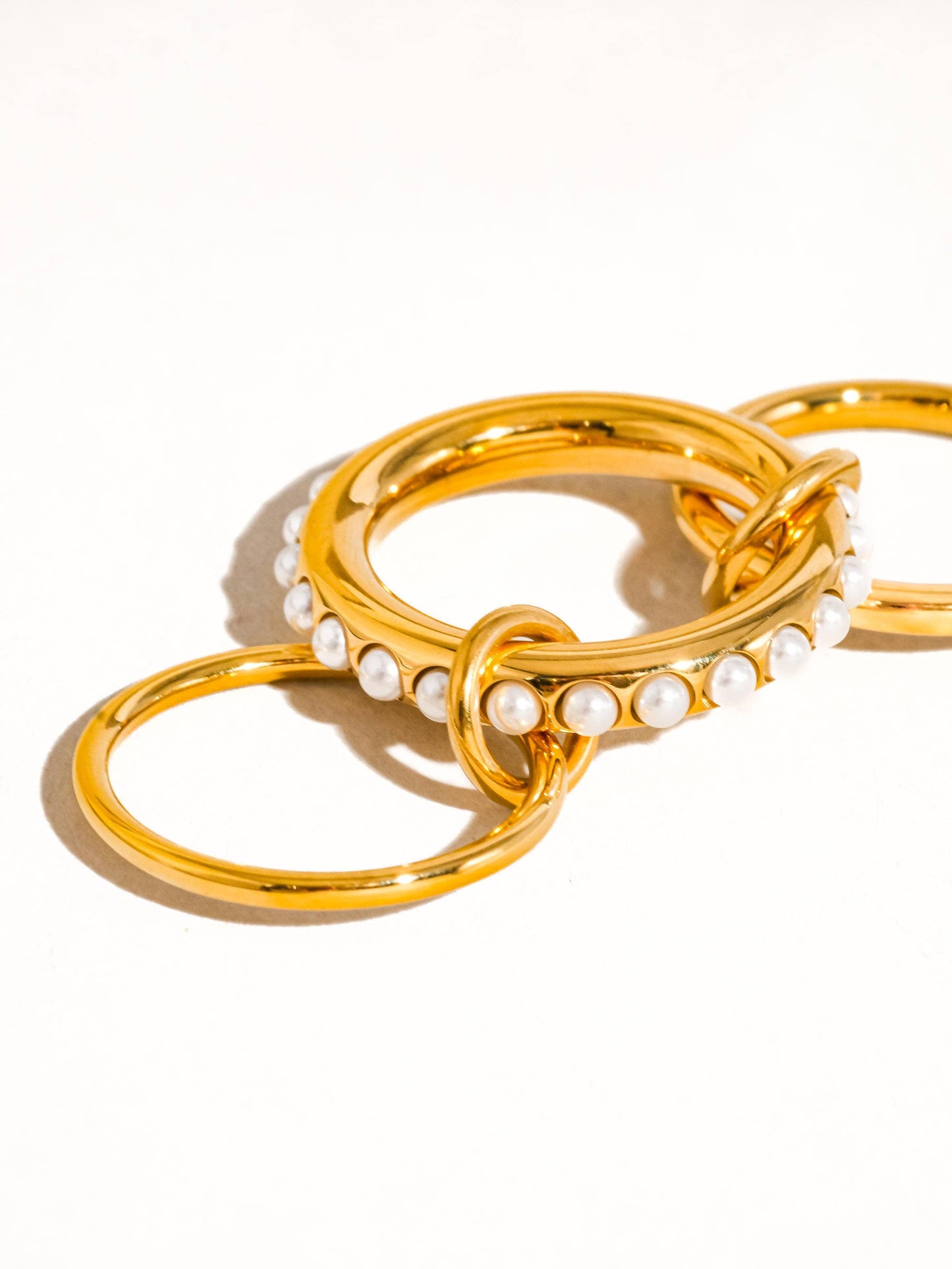 Danton 18K Gold Non-Tarnish Multi Stack Pearl Band Ring: Yellow Gold / 8