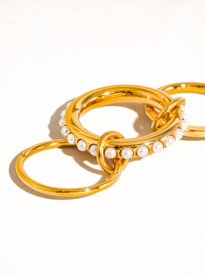 Danton 18K Gold Non-Tarnish Multi Stack Pearl Band Ring: Yellow Gold / 8