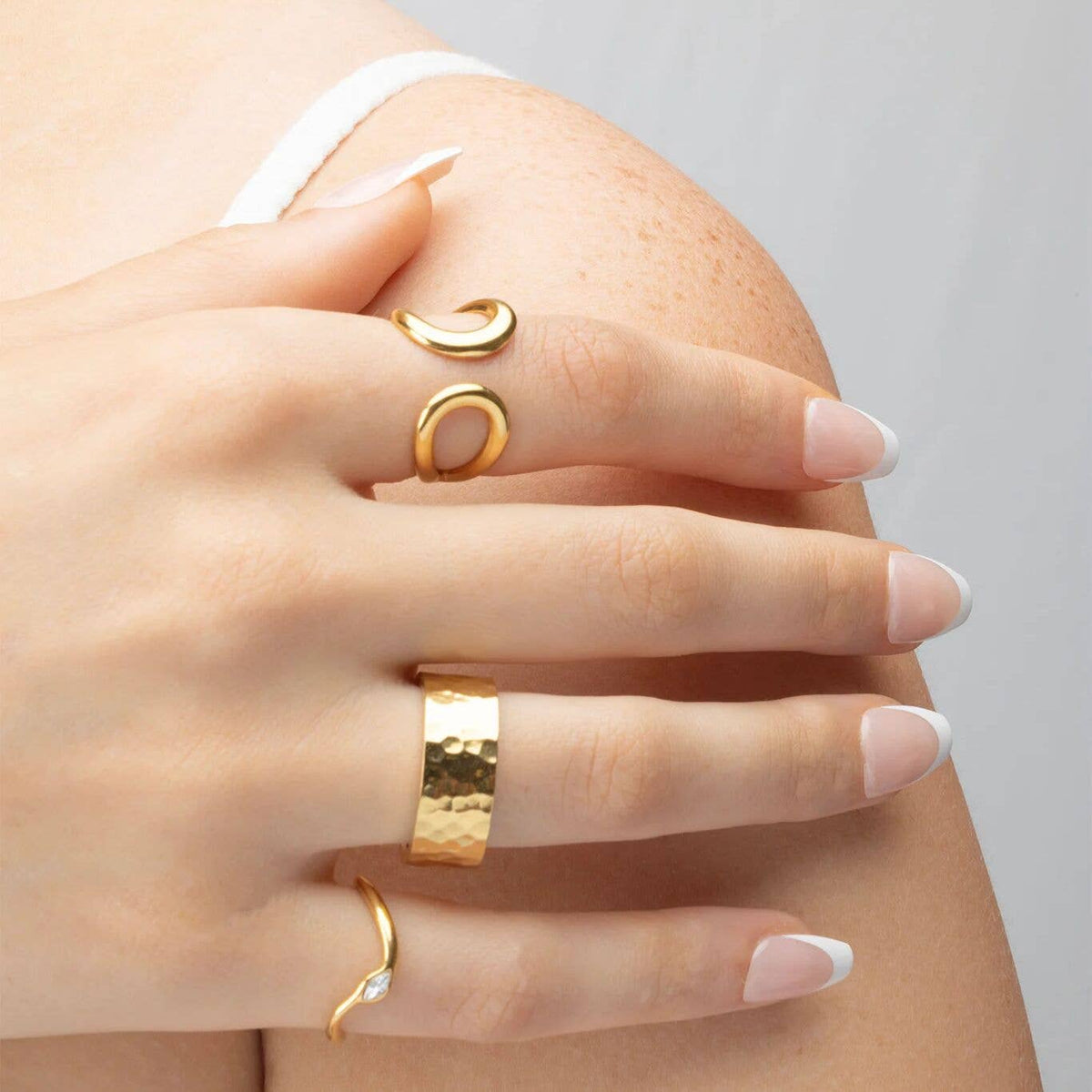 18K Gold PVD  Crescent Cuff Adjustable Ring: Gold
