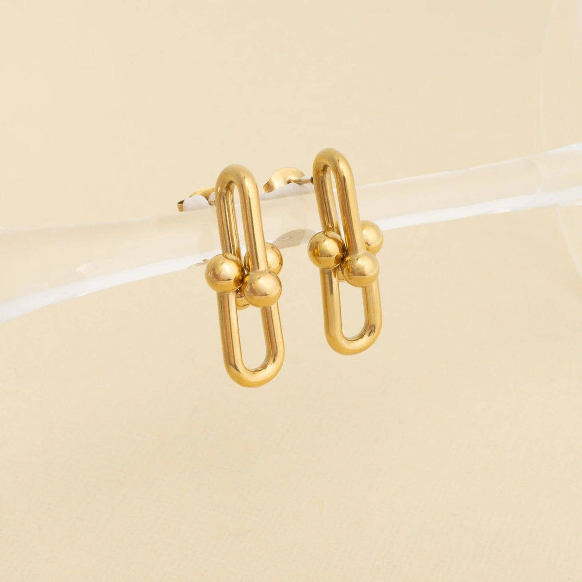 18K Gold PVD Thick Ulock Chain Earrings: Gold