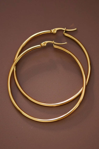 18K Gold Plated Waterproof Stainless Steel Hoop Earrings - 7147: S0OX3T7147 Gold
